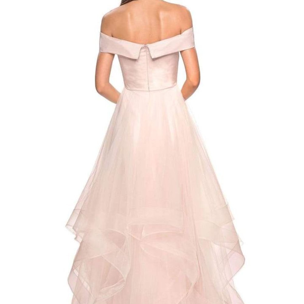 NWT La Femme 27224 Off-Shoulder Tulle Prom Dress Blush size 0 - Picture 2 of 4
